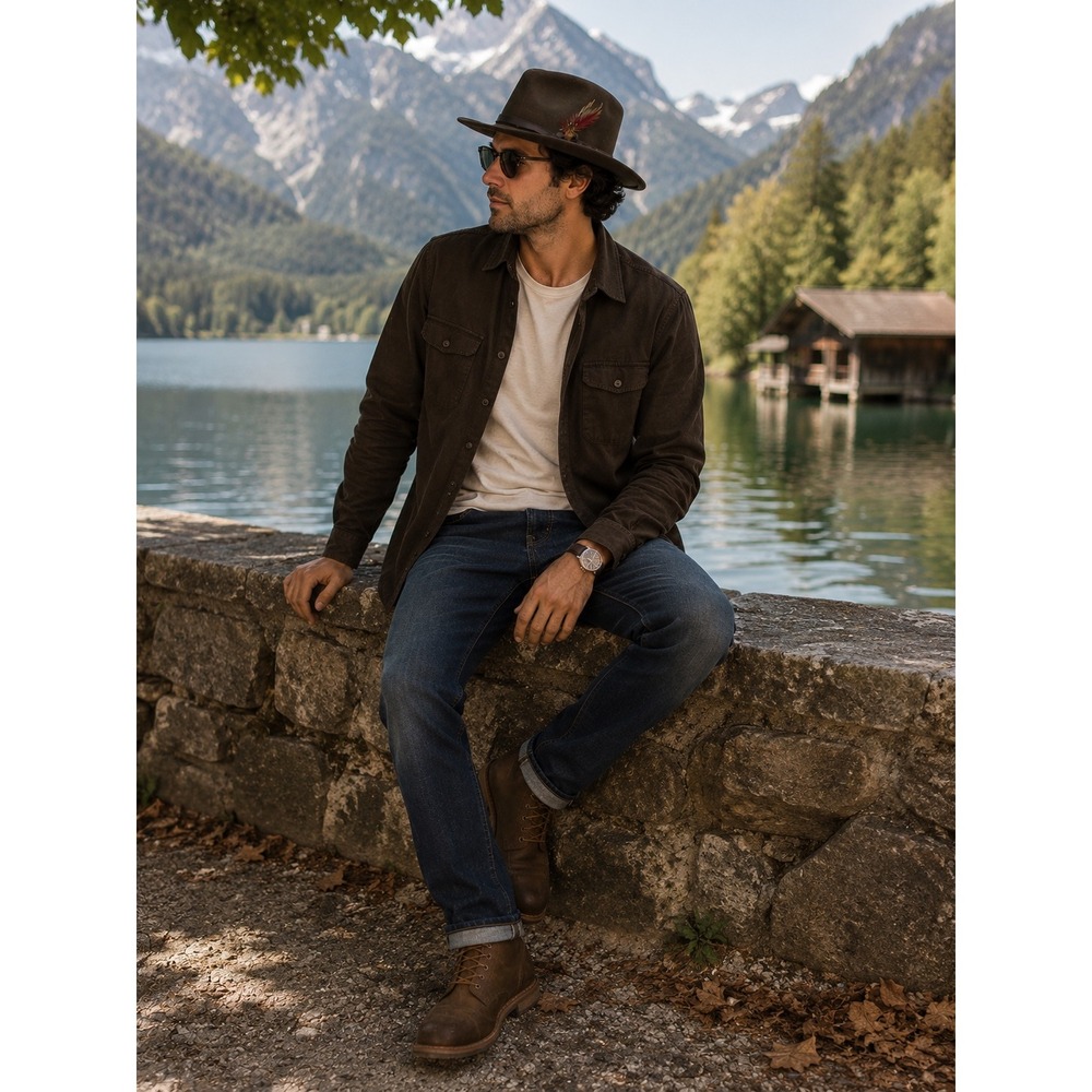Scala Classico Dorfman Pacific Brown Wool Felt Outback Fedora Hat Mens Medium
